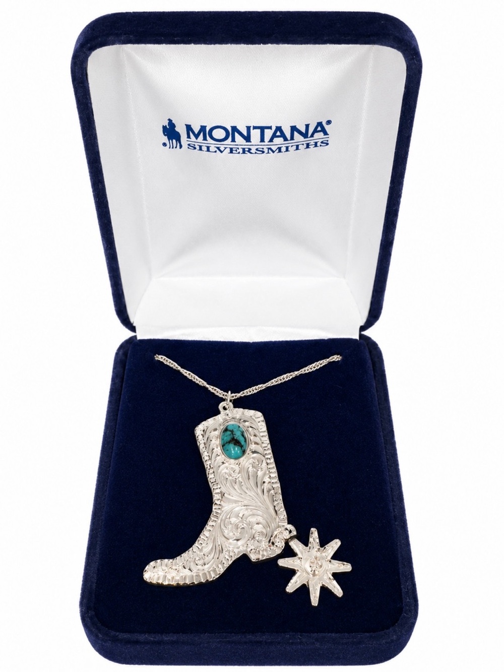 Montana Silversmiths Silver and Turquoise Cowboy Boot Necklace